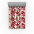 thumbnail image 1 of Ambesonne Tropical Fitted Sheet, Red Flowers Lines Plot, Full Size, Dark Coral and Peacock Green, 1 of 5