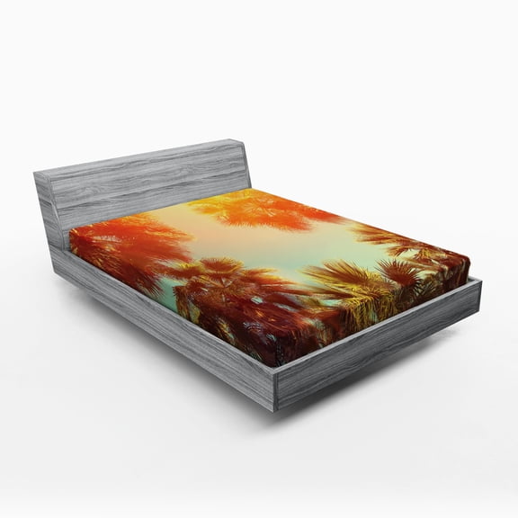 Ambesonne Tropical Fitted Sheet, Rest Under Trees, Full Size, Orange Green