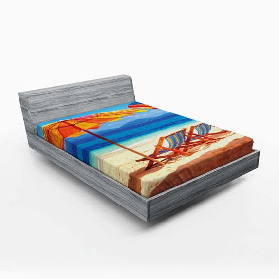 Ambesonne Tropical Fitted Sheet, Sea of Thailand Beach, Full Size, Orange Blue
