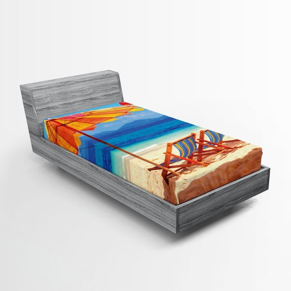 Ambesonne Tropical Fitted Sheet, Sea of Thailand Beach, Twin Size, Orange Blue