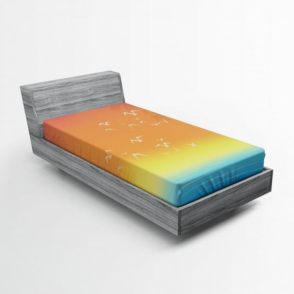 Ambesonne Tropical Fitted Sheet, Seagull Palm Trees Sun, Twin XL Size, Multicolor