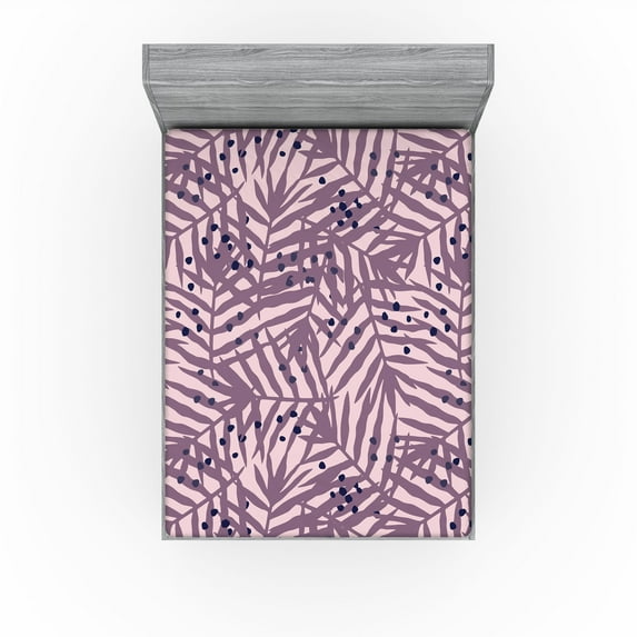 Ambesonne Tropical Fitted Sheet, Silhouette Jungle Foliage, California King, Mauve Taupe and Pale Rose