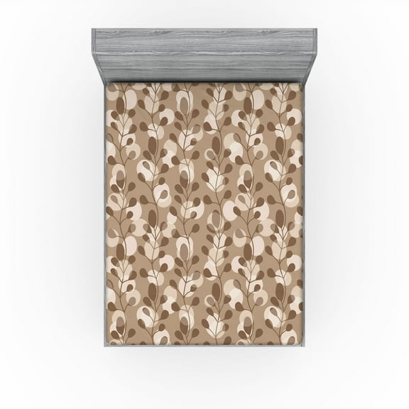 Ambesonne Tropical Fitted Sheet, Simple Spots and Leaves, Full Size, Dark Mustard Eggshell