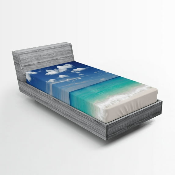 Ambesonne Tropical Fitted Sheet, Summer Beach Coast, Twin XL Size, Blue Turquoise White
