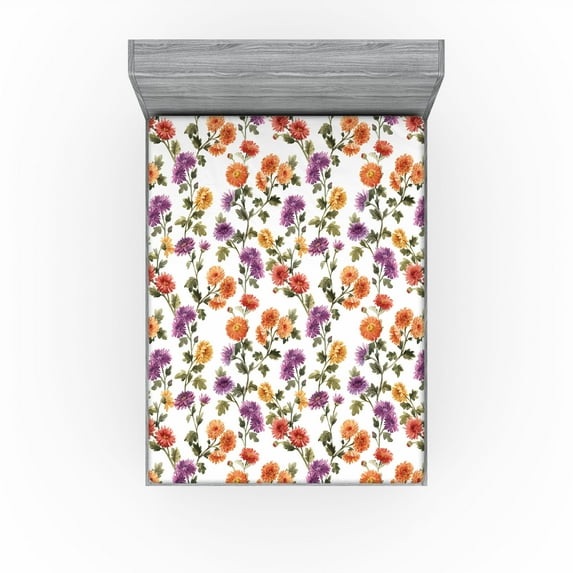 Ambesonne Tropical Fitted Sheet, Watercolor Chrysanthemum, California King, Pale Fuchsia and Khaki