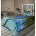 thumbnail image 1 of Ambesonne Tropical Fitted & Top Sheet Set with Sham, Palm Trees Sea Beach, Turquoise Blue, 1 of 4