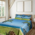 thumbnail image 1 of Ambesonne Tropical Fitted & Top Sheet Set with Shams, Coconut Palm Hawaii, Blue Green, 1 of 4
