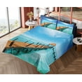 thumbnail image 1 of Ambesonne Tropical Fitted & Top Sheet Set with Shams, Exotic Hawaii Wooden Pier, Blue and Brown, 1 of 5
