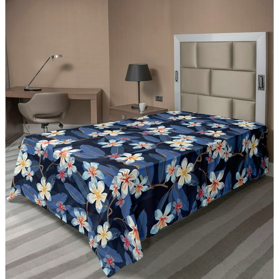Ambesonne Tropical Flat Bedding Sheet Soft Top Sheet, Aloha Hibiscus Flowers, Twin, Dark Lavender Coral White