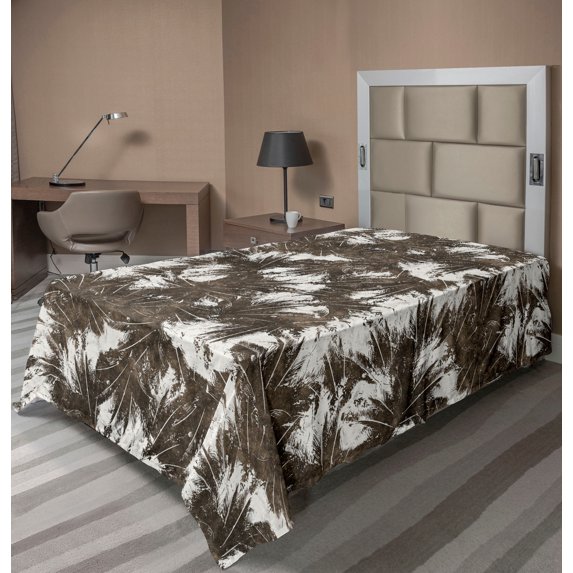 Ambesonne Tropical Flat Bedding Sheet Soft Top Sheet, Earthy Exotic Pattern Leaf, Twin XL, Dark Taupe White