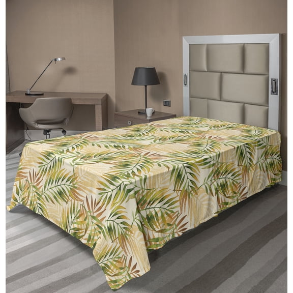 Ambesonne Tropical Flat Bedding Sheet Soft Top Sheet, Exotic Hand-Drawn Pattern, Twin, Pale Orange and Fern Green