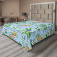 thumbnail image 1 of Ambesonne Tropical Flat Bedding Sheet Soft Top Sheet, Flamingos Flowers Monstera, Queen, Pale Azure Blue Emerald, 1 of 1