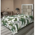 thumbnail image 1 of Ambesonne Tropical Flat Bedding Sheet Soft Top Sheet, Hawaii Exotic Palm Leaves, Twin XL, Army Green Emerald and White, 1 of 1