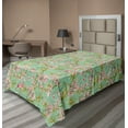 thumbnail image 1 of Ambesonne Tropical Flat Bedding Sheet Soft Top Sheet, Plumerias Flamingos Leaves, Twin XL, Almond Green Dried Rose, 1 of 1