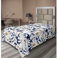 thumbnail image 1 of Ambesonne Tropical Flat Bedding Sheet Soft Top Sheet, White Flowers Botanical, Twin XL, Dark Night Blue and Marigold, 1 of 1