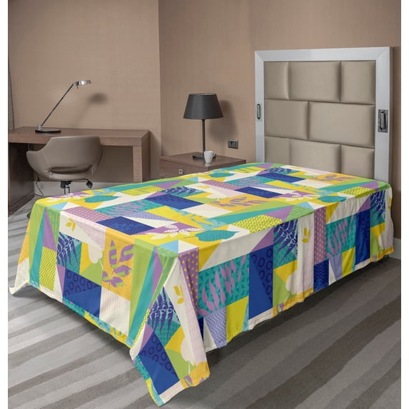 Ambesonne Tropical Flat Sheet, Abstract Palmate Leaves, Twin Size, Multicolor
