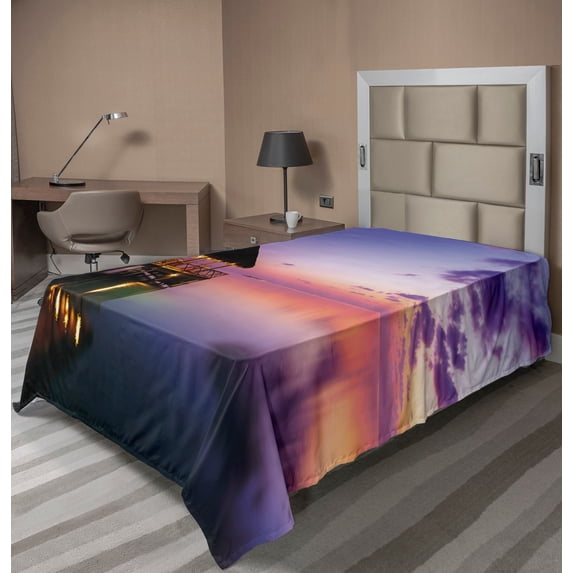 Ambesonne Tropical Flat Sheet, Arbor Dramatic Night, Twin Size, Purple