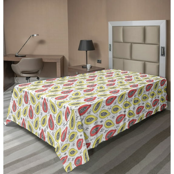 Ambesonne Tropical Flat Sheet, Bicolour Exotic Papaya, Twin Size, Pink Yellow