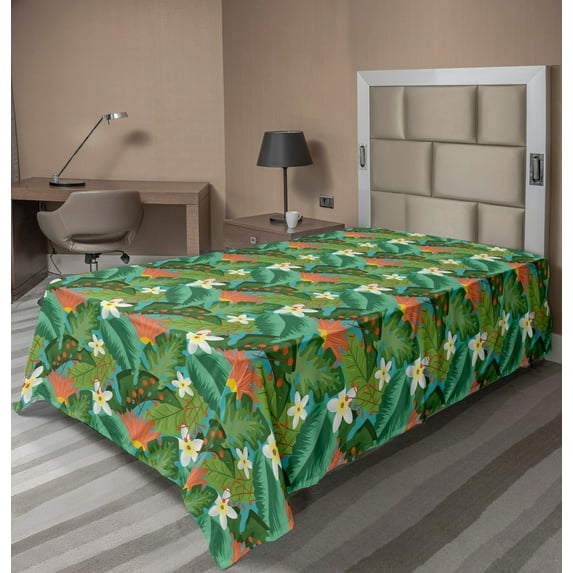 Ambesonne Tropical Flat Sheet, Close up Exotic Plantation, Twin Size, Multicolor