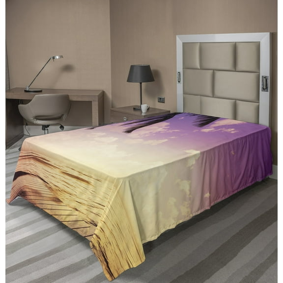 Ambesonne Tropical Flat Sheet, Close up Exotic Seaside, TwinXL Size, Fuchsia Orange