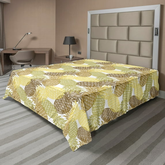 Ambesonne Tropical Flat Sheet, Curving Exotic Tropical, Queen Size, Multicolor