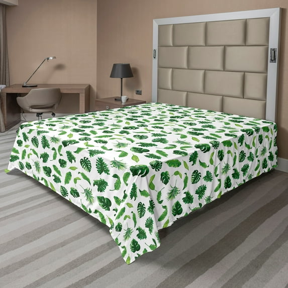 Ambesonne Tropical Flat Sheet, Diversified Trees, Full Size, Lime Green Emerald