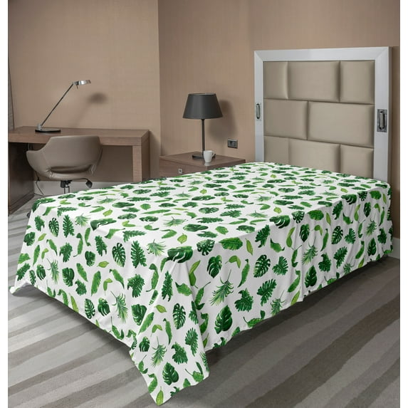 Ambesonne Tropical Flat Sheet, Diversified Trees, TwinXL Size, Lime Green Emerald