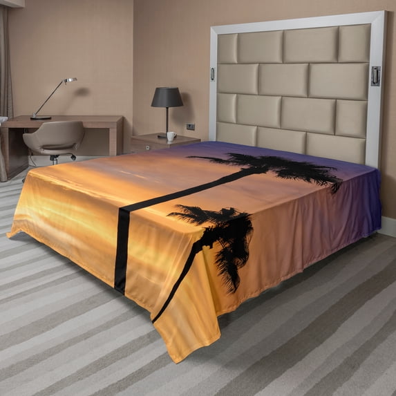 Ambesonne Tropical Flat Sheet, Exotic Coconut Dreamy, Full Size, Yellow Black