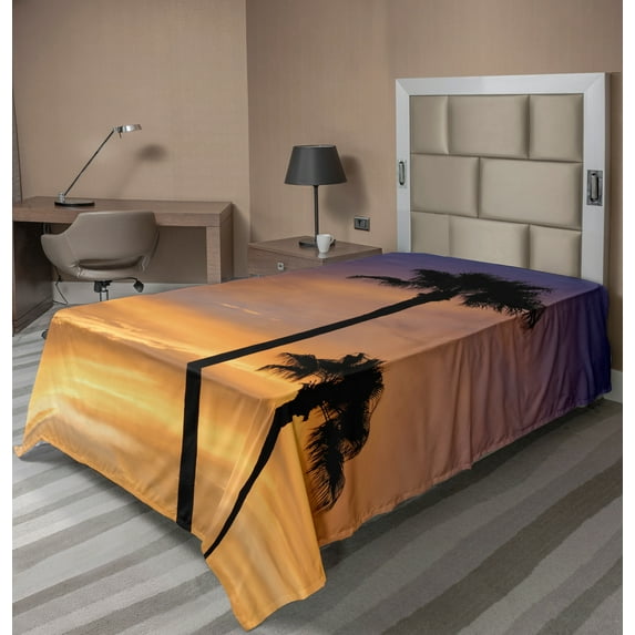 Ambesonne Tropical Flat Sheet, Exotic Coconut Dreamy, TwinXL Size, Yellow Black