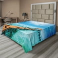 thumbnail image 1 of Ambesonne Tropical Flat Sheet, Exotic Hawaii Wooden Pier, Full Size, Blue and Brown, 1 of 1
