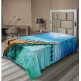 thumbnail image 1 of Ambesonne Tropical Flat Sheet, Exotic Hawaii Wooden Pier, Twin Size, Blue and Brown, 1 of 1
