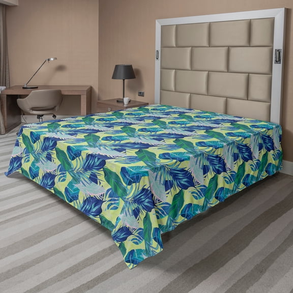 Ambesonne Tropical Flat Sheet, Exotic Rainforest Jungle, King Size, Multicolor