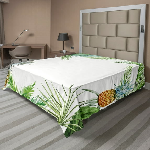 Ambesonne Tropical Flat Sheet, Frame Style Palm Trees, King Size, Multicolor