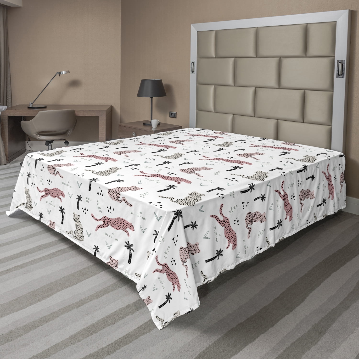 Ambesonne Tropical Flat Sheet, Hand Drawn Exotic Palms, Queen Size ...