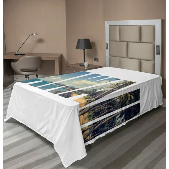 Ambesonne Tropical Flat Sheet, Hawaii Themed, TwinXL Size, Blue Green