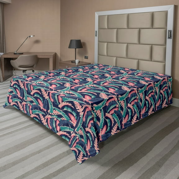 Ambesonne Tropical Flat Sheet, Hawaiian Banana Leaves, California King, Dark Lavender Pale Pink