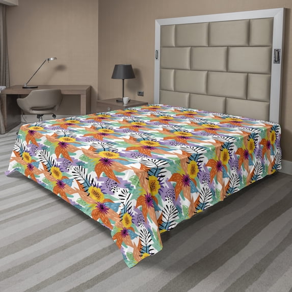 Ambesonne Tropical Flat Sheet, Hawaiian Island Flowers, California King, Multicolor