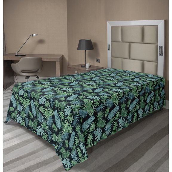 Ambesonne Tropical Flat Sheet, Hawaiian Island Leaves, TwinXL Size, Seafoam Dark Teal