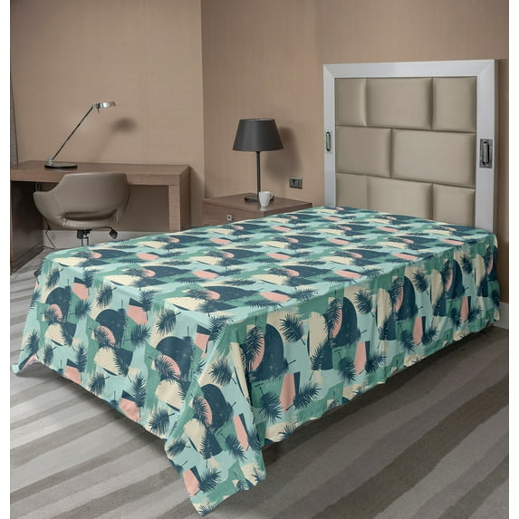 Ambesonne Tropical Flat Sheet, Hawaiian Leaves and Plants, Twin Size, Slate Blue Multicolor