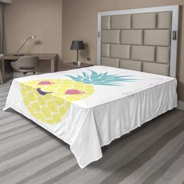 Ambesonne Tropical Flat Sheet, Heart Eyes Pineapple, Full Size, Multicolor