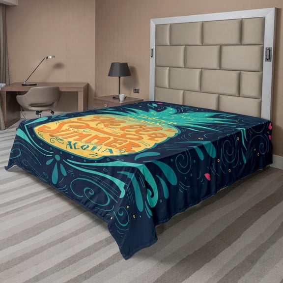 Ambesonne Tropical Flat Sheet, Hello Summer Aloha, Full Size, Multicolor