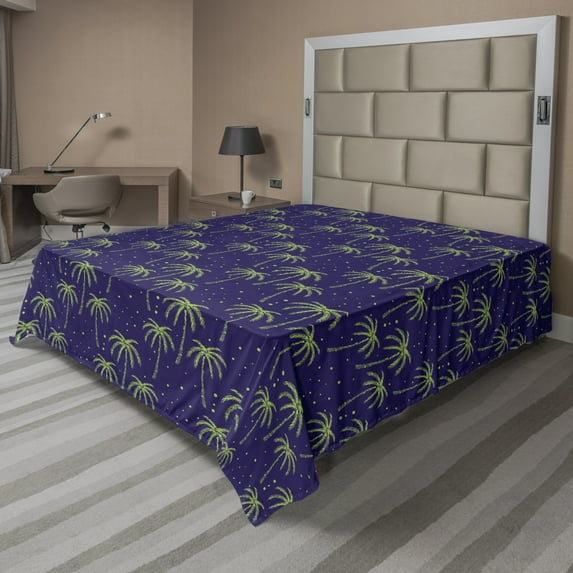 Ambesonne Tropical Flat Sheet, Jungle in Summer Season, King Size, Indigo Lime Green