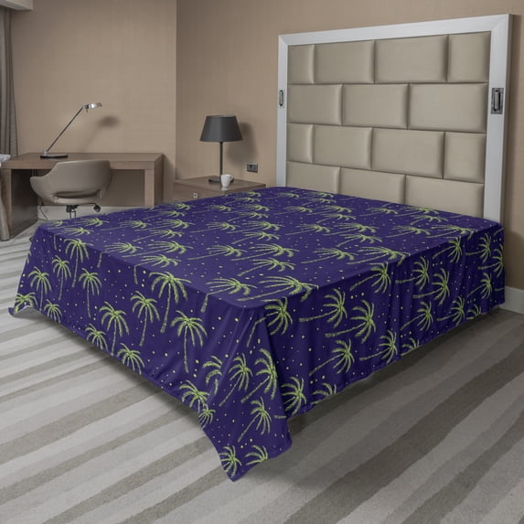 Ambesonne Tropical Flat Sheet, Jungle in Summer Season, Queen Size, Indigo Lime Green