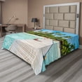 thumbnail image 1 of Ambesonne Tropical Flat Sheet, Maldives Island Beach, King Size, Fern Green Turquoise, 1 of 1
