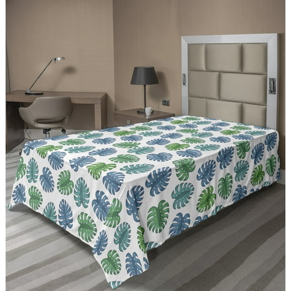 Ambesonne Tropical Flat Sheet, Monstera Leaf Flora, TwinXL Size, Multicolor