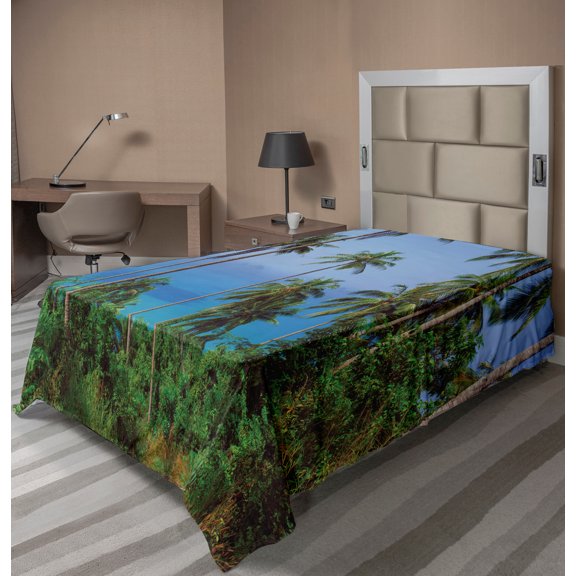 Ambesonne Tropical Flat Sheet, Ocean Jungle Beauty, TwinXL Size, Blue Green