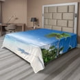thumbnail image 1 of Ambesonne Tropical Flat Sheet, Ocean Summer Palms, California King, Blue Green Cream, 1 of 1