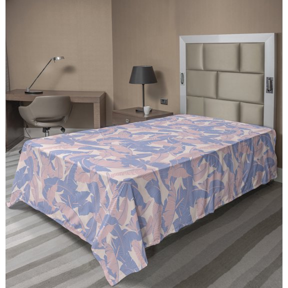 Ambesonne Tropical Flat Sheet, Palm Leaves Soft Tones, Twin Size, Pale Pink Blue Cream