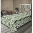 thumbnail image 1 of Ambesonne Tropical Flat Sheet, Palm Leaves and Flamingos, TwinXL Size, Olive Green Multicolor, 1 of 1