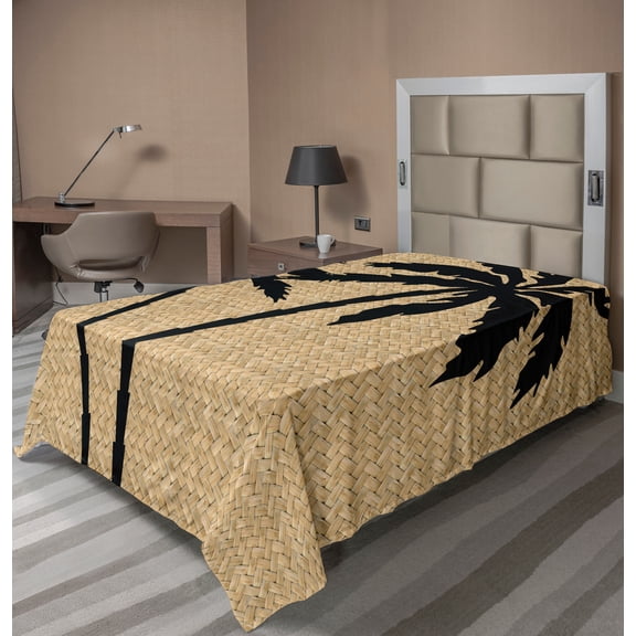 Ambesonne Tropical Flat Sheet, Palm Tree Silhouettes, Twin Size, Pale Brown and Black